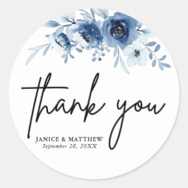 Elegante Hochzeit von Vintag Blue Floral Runder Aufkleber
