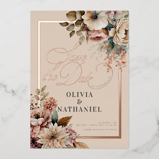 Elegante Hochzeit von Wasserfarben - das Datum spe Folieneinladung (Vorderseite)