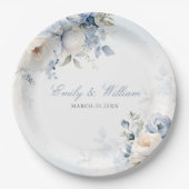 Elegante Hochzeit von Watercolor Dusty Blue Floral Pappteller (Vorderseite)