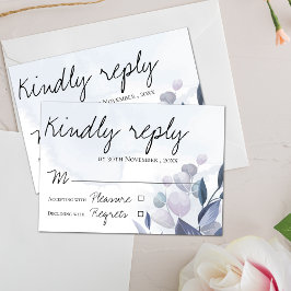 Elegante Hochzeit von Watercolor Dusty Blue Floral RSVP Karte