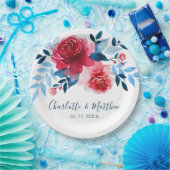 Elegante Hochzeit von Watercolor Red Blue Floral Pappteller (Party)