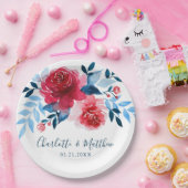 Elegante Hochzeit von Watercolor Red Blue Floral Pappteller (Party)