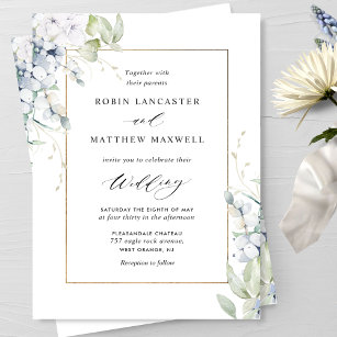 Elegante Hochzeit von Weiß und Blau, Blumen und Gr Einladung