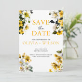 Elegante Hochzeit von Weiß und Gelb Save The Date (Stehend Vorderseite)