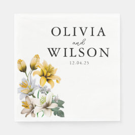 Elegante Hochzeit von Weiß und Gelb Serviette