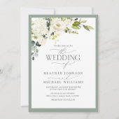 Elegante Hochzeit von White Grey Green Floral Einladung (Vorderseite)
