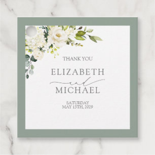 Elegante Hochzeit von White Grey Green Floral Geschenkanhänger