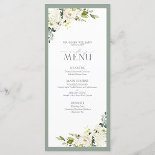 Elegante Hochzeit von White Grey Green Floral Menükarte