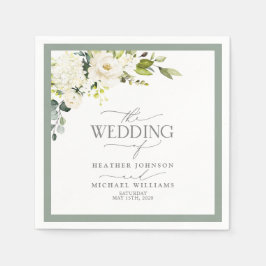 Elegante Hochzeit von White Grey Green Floral Serviette