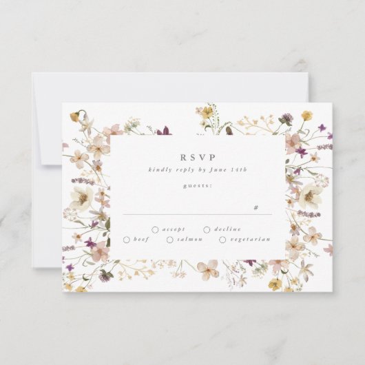Elegante Hochzeit von Wildblume-Pampas-Hochzeit mi RSVP Karte (Vorderseite)