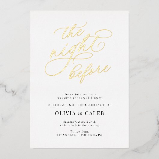 Elegante Hochzeit Vor der Probe Abendessen Folieneinladung (Vorderseite)