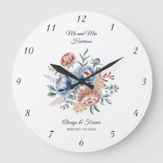 Elegante Hochzeit Wasserfarbe Floral Herr & Frau C Große Wanduhr