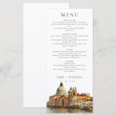 Elegante Hochzeit Wasserfarben Venedig Skyline Menükarte (Vorne/Hinten)
