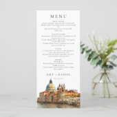 Elegante Hochzeit Wasserfarben Venedig Skyline Menükarte (Stehend Vorderseite)
