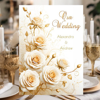 Elegante Hochzeit Weiße Rosen Creme Einladung