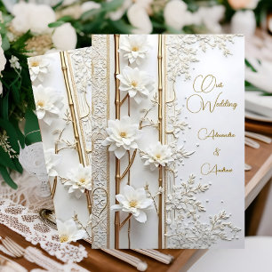 Elegante Hochzeit Weißgold Floral Bamboo Elite Einladung