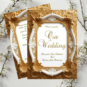Elegante Hochzeit Weißgold Verzierte Rahmen Einladung