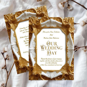 Elegante Hochzeit Weißgold Verzierte Rahmenplatte Einladung