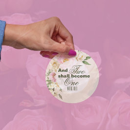 Elegante Hochzeit ZWEI WIRD EINE Bibel Blumengrenz Runder Aufkleber