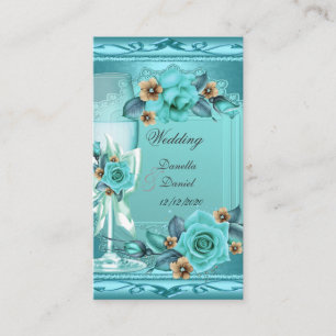 Elegante Hochzeiten Aquamarin Blue Beige Rose Blum Begleitkarte