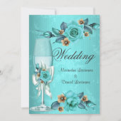 Elegante Hochzeiten Aquamarin Blue Champagne Rose  Einladung (Vorderseite)