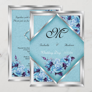 Elegante Hochzeiten Aquamarine Lila Rose Silver Bo Einladung