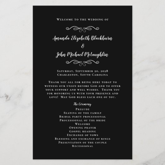 Elegante Hochzeiten Black Modern Zeremony Programm (Vorderseite)