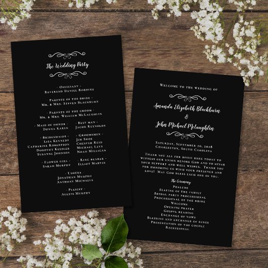 Elegante Hochzeiten Black Modern Zeremony Programm
