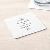 Elegante Hochzeiten Blätter Namen & Datum Schwarz- Rechteckiger Pappuntersetzer (angewinkelt)