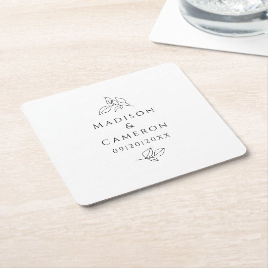 Elegante Hochzeiten Blätter Namen & Datum Schwarz- Rechteckiger Pappuntersetzer (angewinkelt)