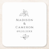 Elegante Hochzeiten Blätter Namen & Datum Schwarz- Rechteckiger Pappuntersetzer (Vorderseite)