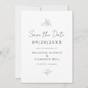 Elegante Hochzeiten Botanische Blätter Schwarz-wei Save The Date