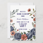 Elegante Hochzeiten der Marine und Korallen Einladung (Vorderseite)