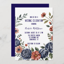 Elegante Hochzeiten der Marine und Korallen Einladung