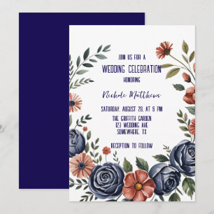 Elegante Hochzeiten der Marine und Korallen Einladung