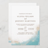 Elegante Hochzeiten Einladung Blau und Gold Hochze (Vorne/Hinten)