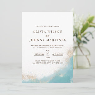 Elegante Hochzeiten Einladung Blau und Gold Hochze