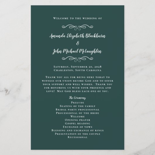 Elegante Hochzeiten Emerald Modern Zeremony Progra (Vorderseite)