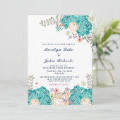 Elegante Hochzeiten Grün-Beige-Rose Blume Einladung (Stehend Vorderseite)