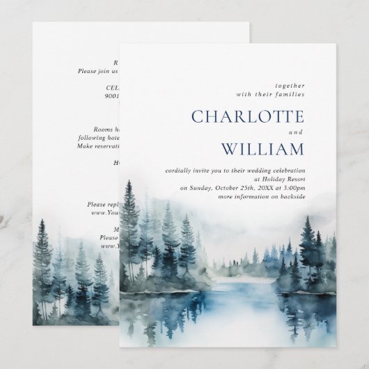 Elegante Hochzeiten im Wald Einladung (Vorne/Hinten)