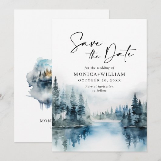 Elegante Hochzeiten im Wald Save The Date (Vorne/Hinten)