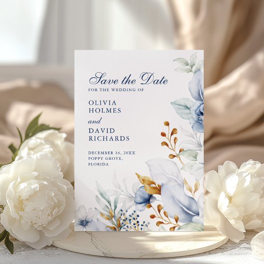 Elegante Hochzeiten in Blau und Gold Save The Date