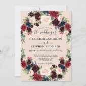 Elegante Hochzeiten in Burgund, Rosa und Navy Einladung (Vorderseite)