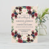 Elegante Hochzeiten in Burgund, Rosa und Navy Einladung (Stehend Vorderseite)