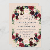 Elegante Hochzeiten in Burgund, Rosa und Navy Einladung (Vorne/Hinten)