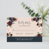 Elegante Hochzeiten in Burgund, Rosa und Navy RSVP Karte (Stehend Vorderseite)