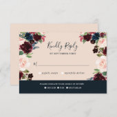 Elegante Hochzeiten in Burgund, Rosa und Navy RSVP Karte (Vorne/Hinten)
