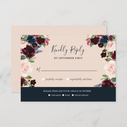 Elegante Hochzeiten in Burgund, Rosa und Navy RSVP Karte (Vorne/Hinten)