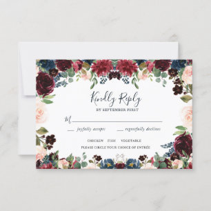 Elegante Hochzeiten in Burgund, Rosa und Navy RSVP Karte