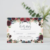 Elegante Hochzeiten in Burgund, Rosa und Navy RSVP Karte (Stehend Vorderseite)